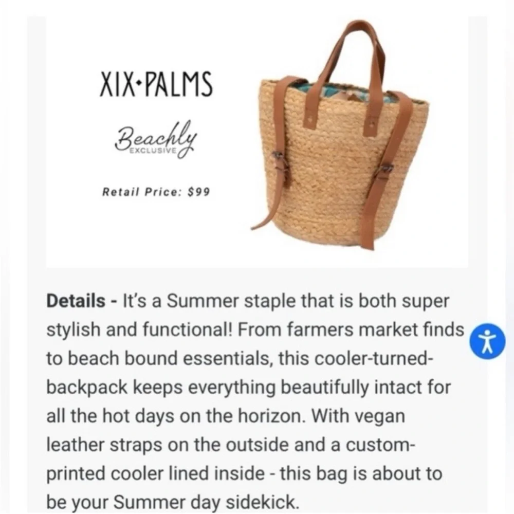 XIX PALMS Beach Insulated Cooler Picnic Shorebreak Woven Jute Backpack NEW